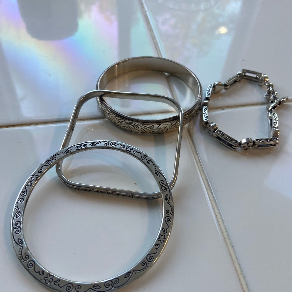Brighton Silver-Tone Floral Engraved Bracelet Set